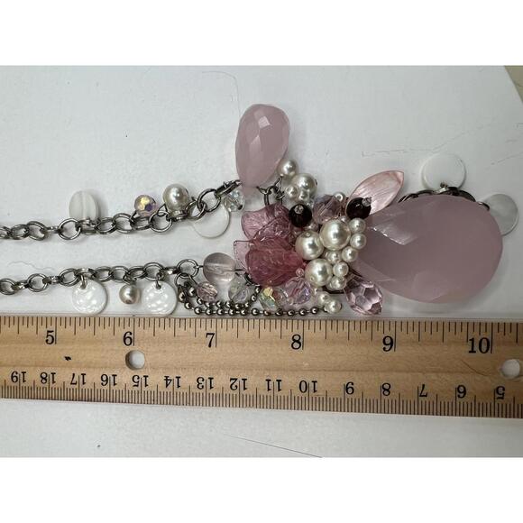 Silver Chain Necklace with Pink and Faux Pearl Beads - Picture 10 of 10